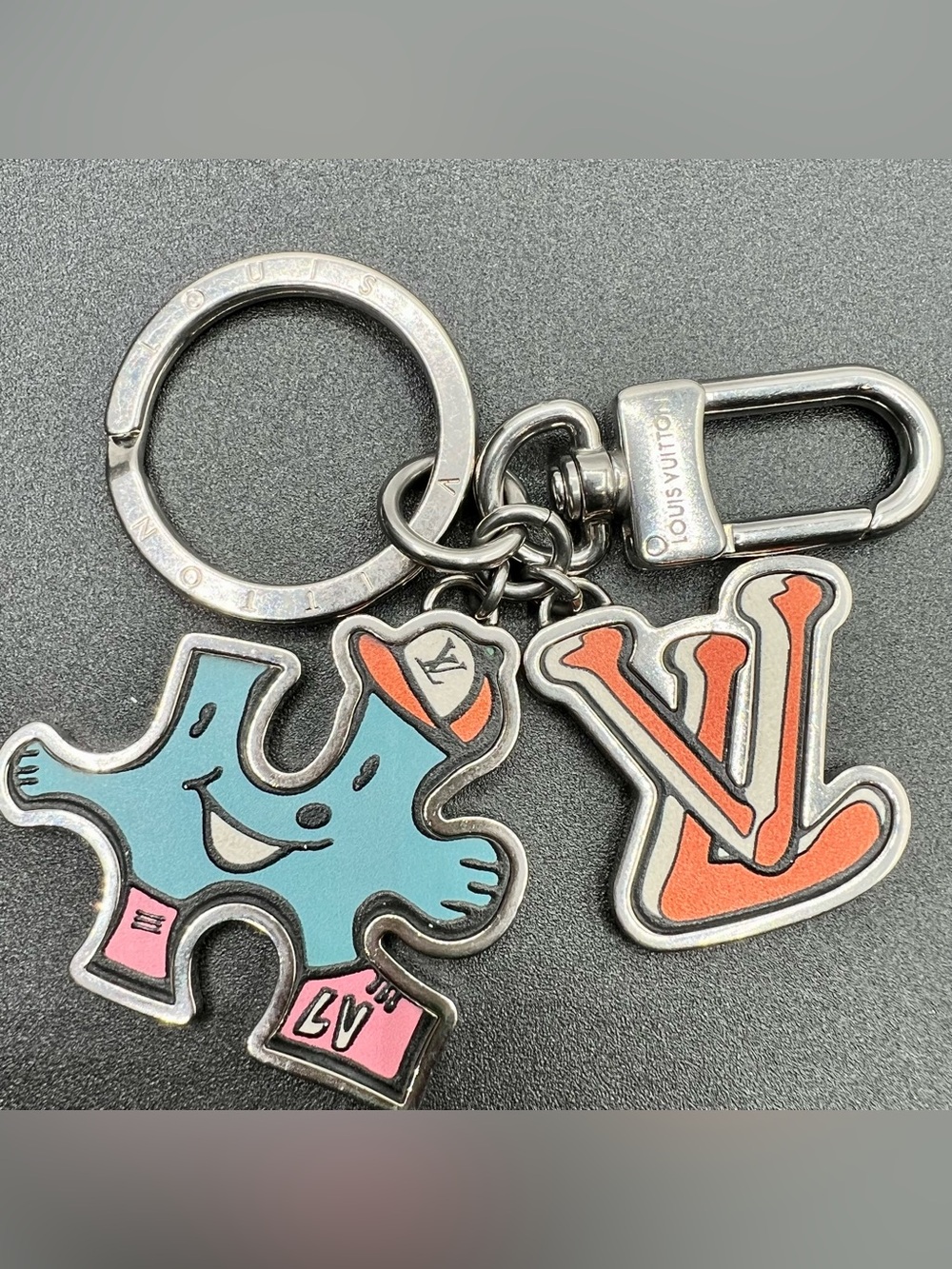 Louis Vuitton Puzzle Bag Charm in Silver with Blue & Orange Accents